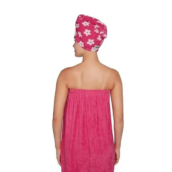 Bath Wrap & Turbie Twist Combo Set Pink Flower Pink Flower S14298 - Picture 2 of 2